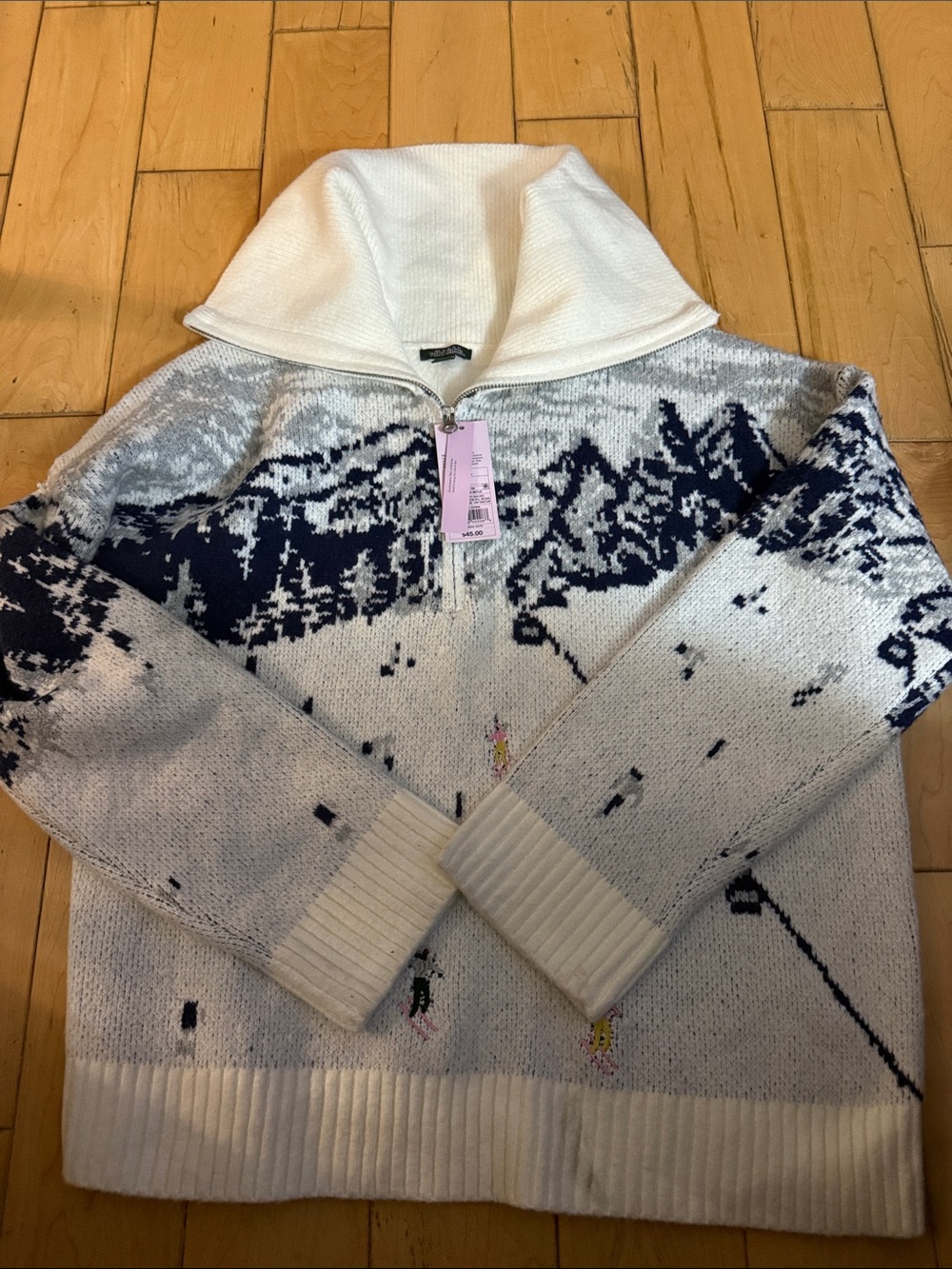 wild fable White and Navy Mountain Half-Zip Sweater